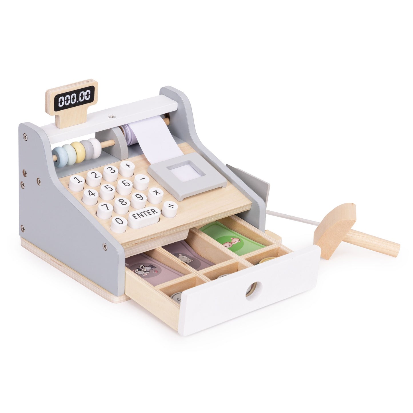 Wooden Toy Cash Register with Scanner and Card Reader