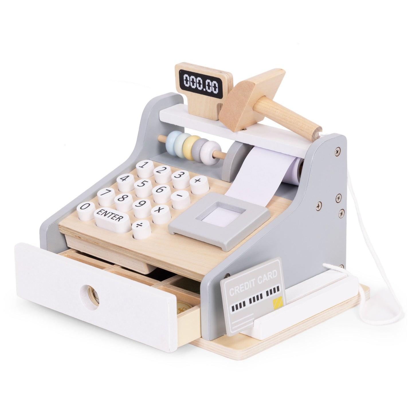 Wooden Toy Cash Register with Scanner and Card Reader