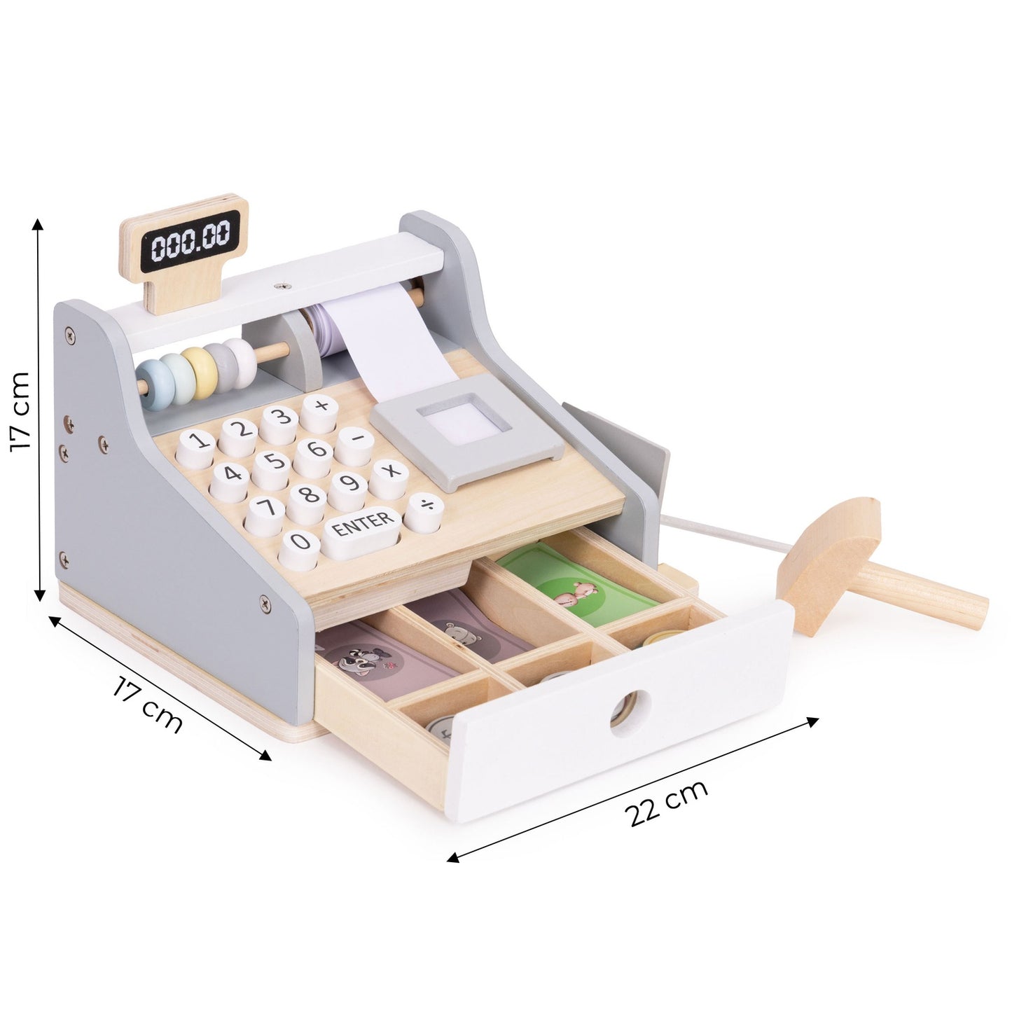 Wooden Toy Cash Register with Scanner and Card Reader
