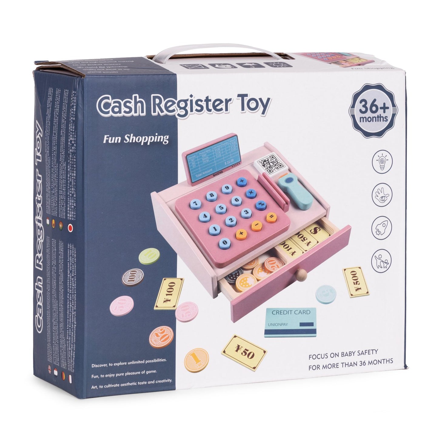Wooden Toy Cash Register with Scanner and Card Reader