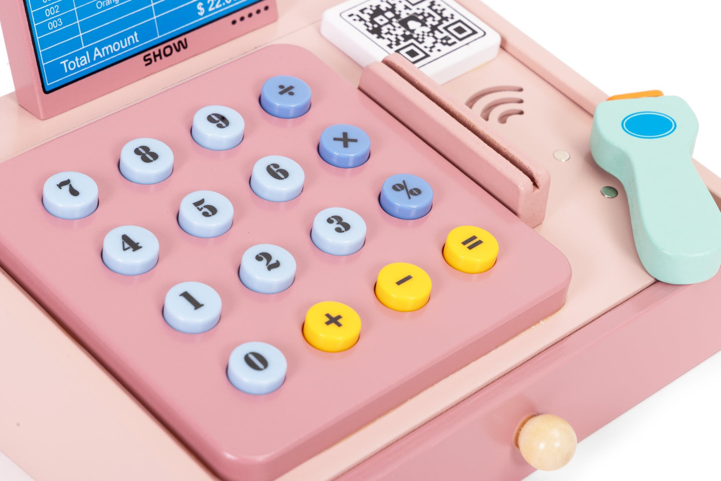 Wooden Toy Cash Register with Scanner and Card Reader