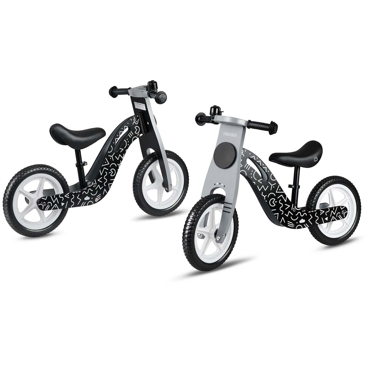 Wooden balance bike black and white Ricokids RC-615