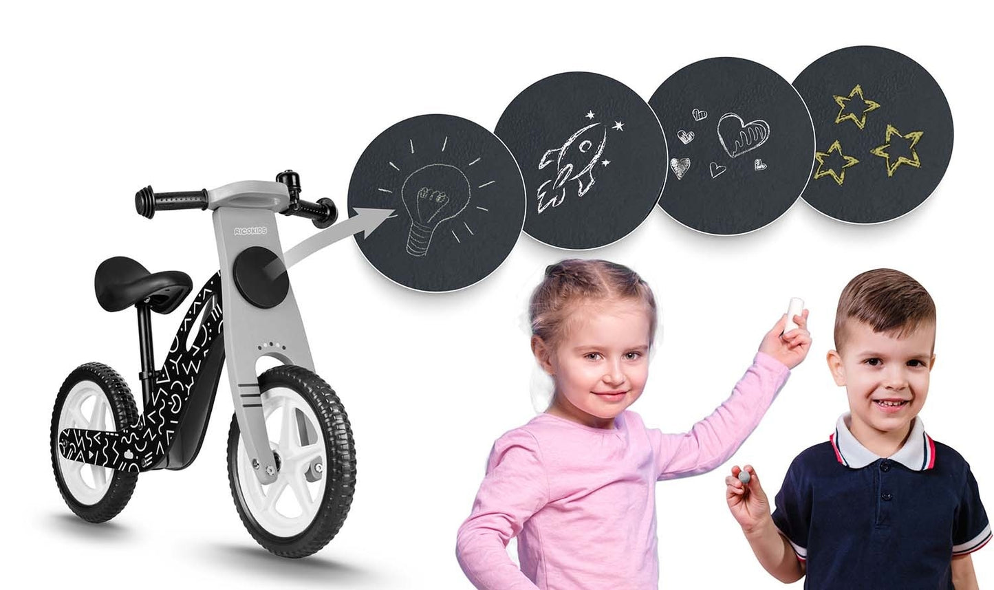 Wooden balance bike black and white Ricokids RC-615