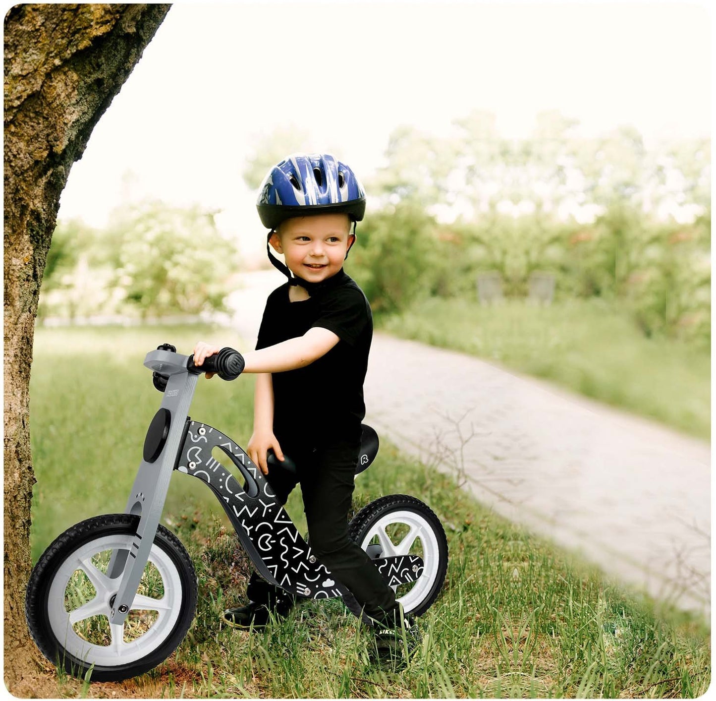 Wooden balance bike black and white Ricokids RC-615