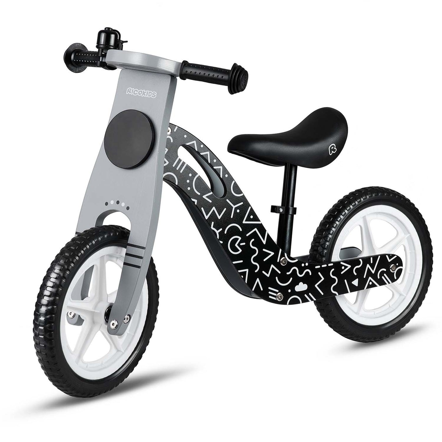 Wooden balance bike black and white Ricokids RC-615