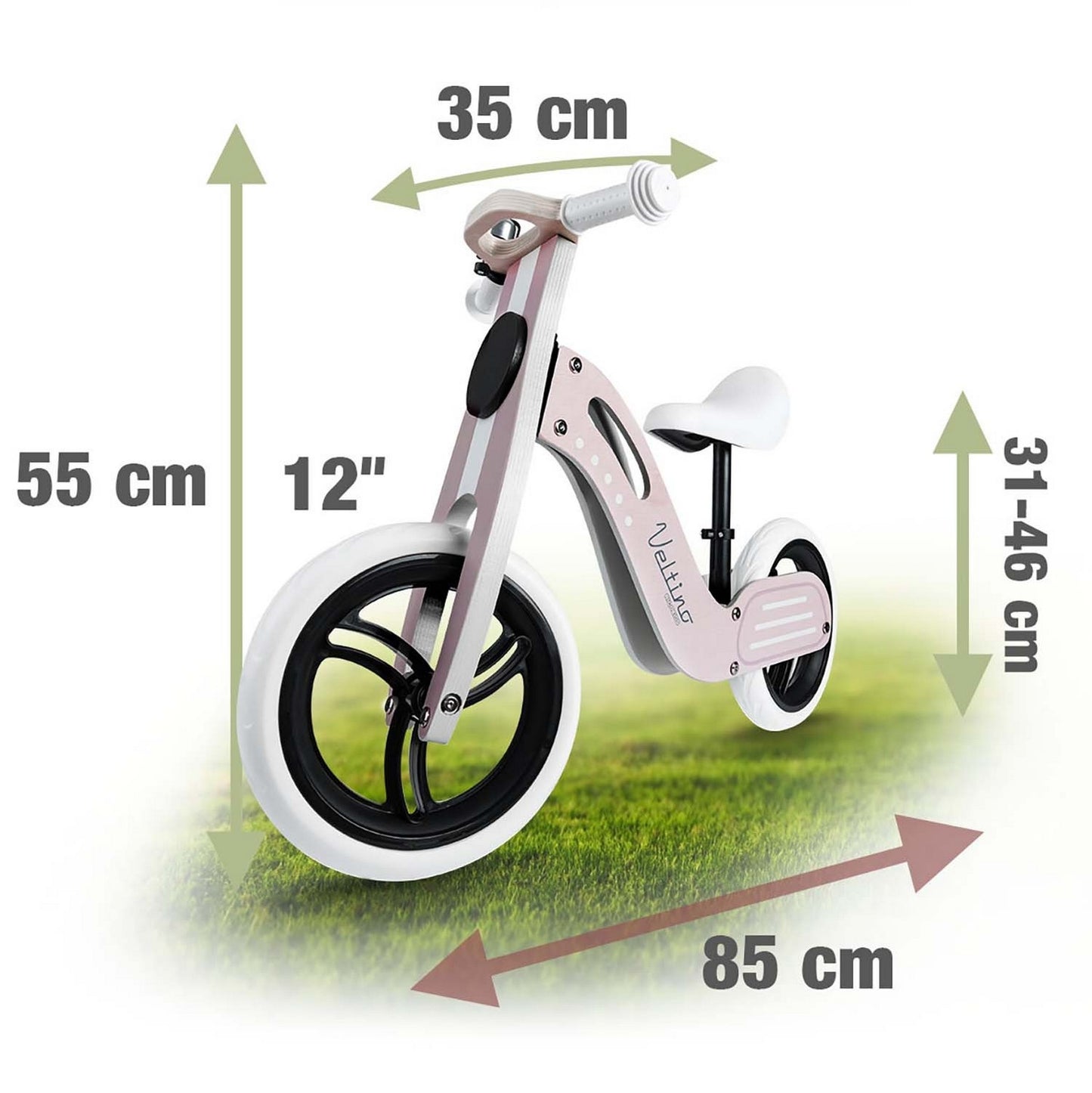 Wooden balance bike light pink Ricokids RC-619