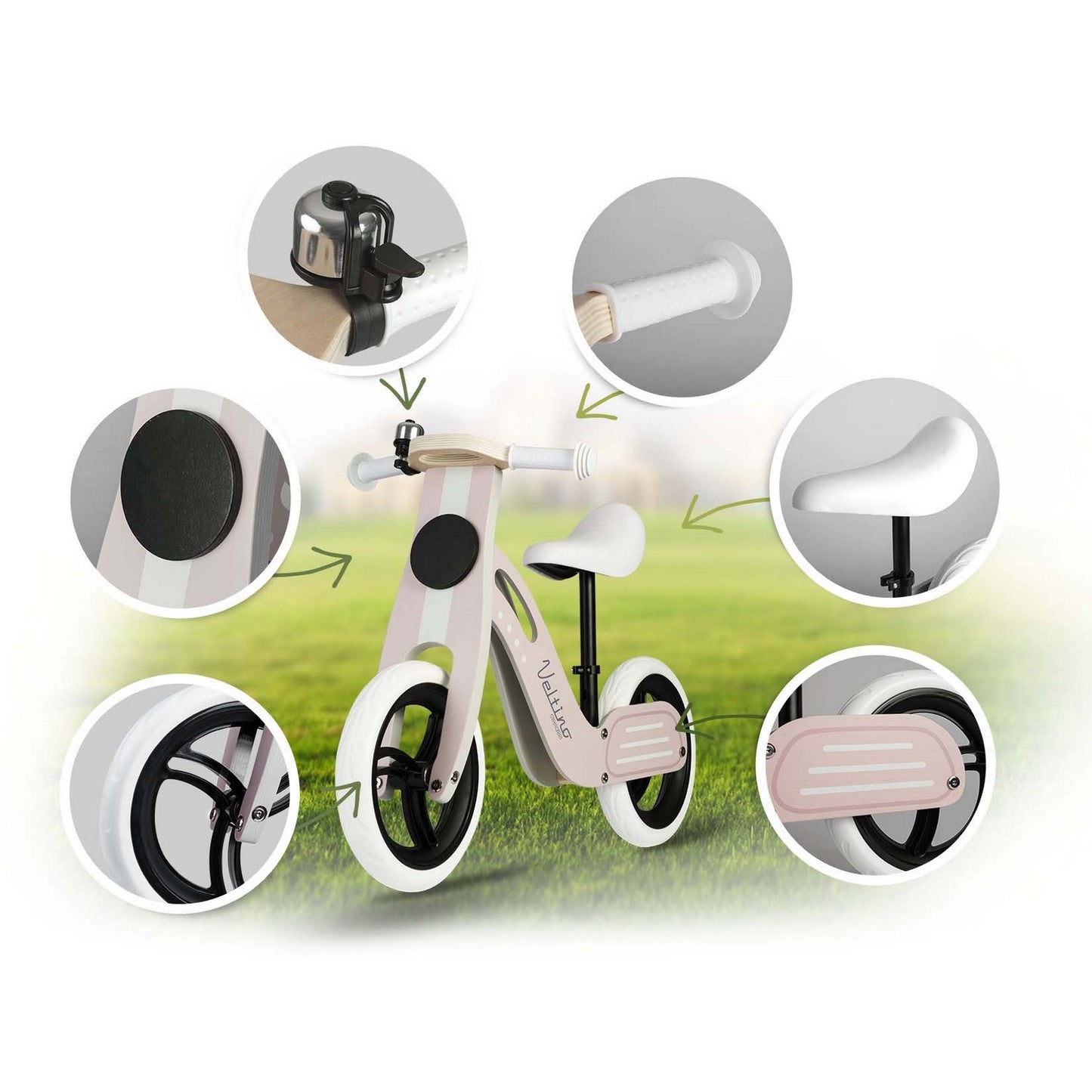 Wooden balance bike light pink Ricokids RC-619