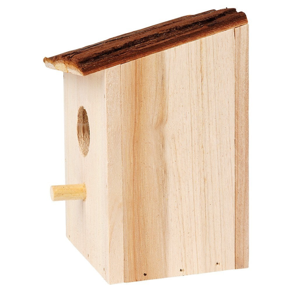Wooden birdhouse with entrance opening for the garden