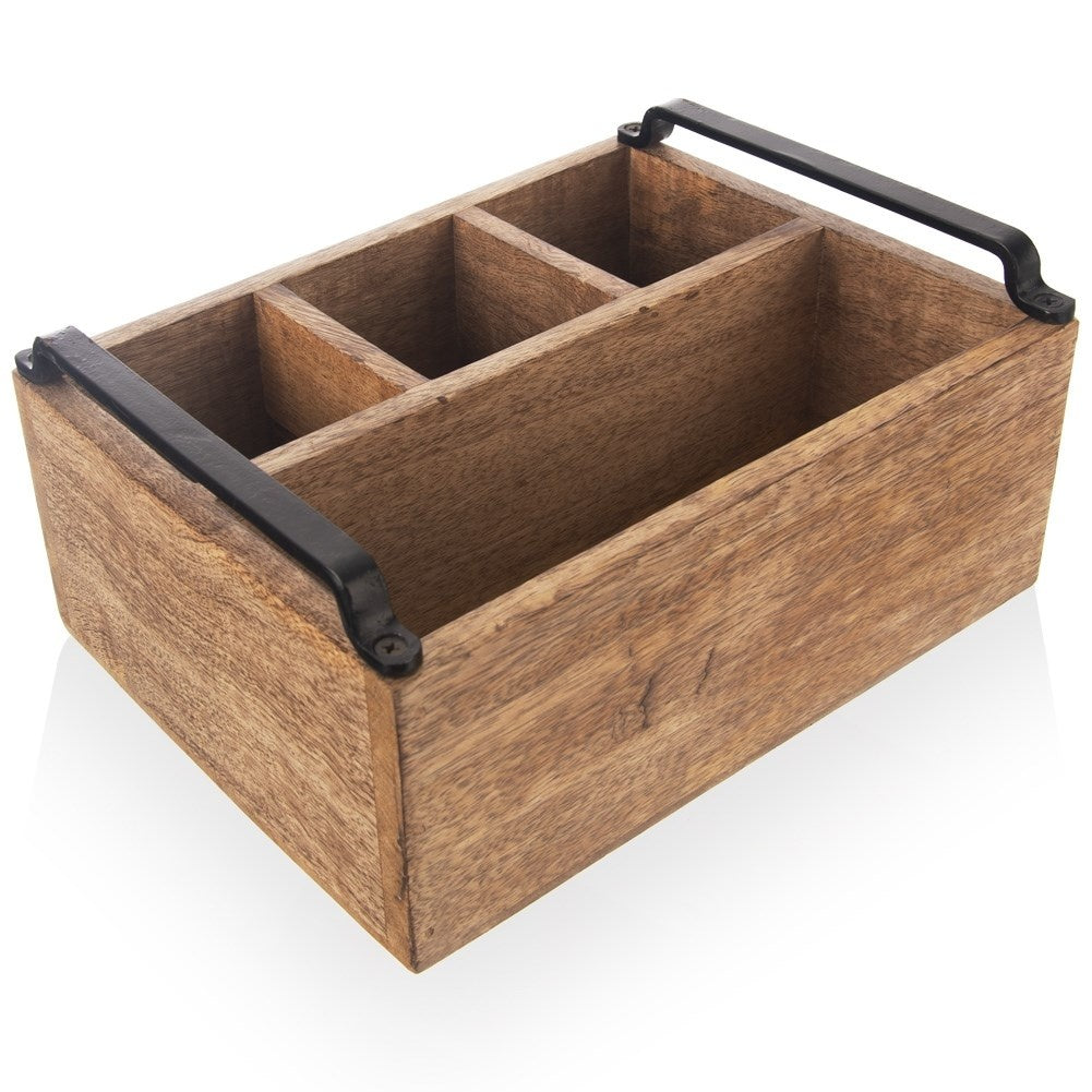 Wooden box with 4 compartments in robust mango wood for storage