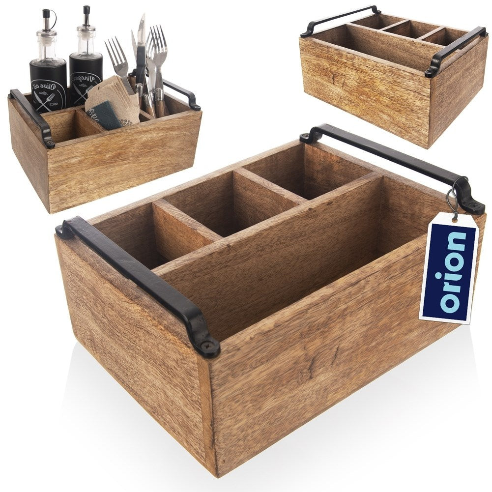 Wooden box with 4 compartments in robust mango wood for storage