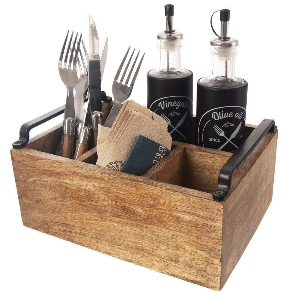 Wooden box with 4 compartments in robust mango wood for storage