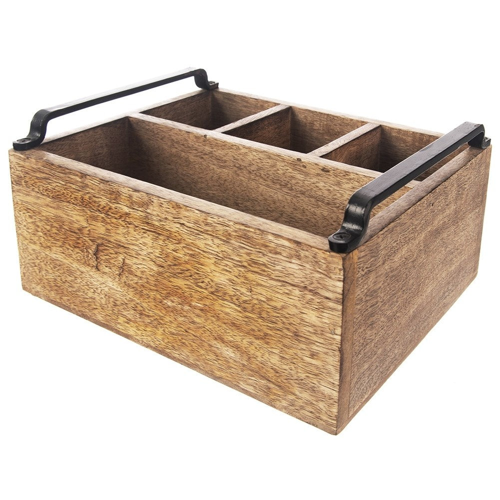 Wooden box with 4 compartments in robust mango wood for storage