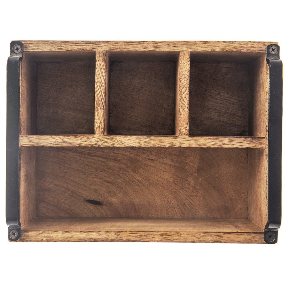 Wooden box with 4 compartments in robust mango wood for storage