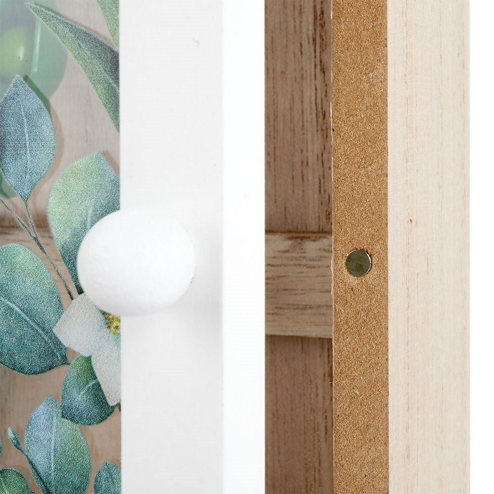 Wooden cabinet with glass doors and leaf motif for keys