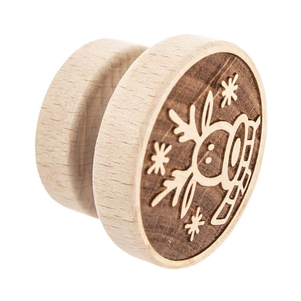 Wooden cake stamp with reindeer motif, 5.5 cm diameter
