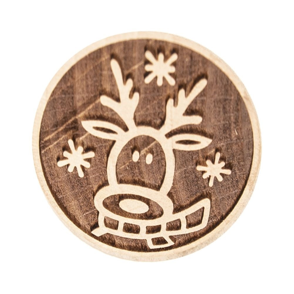Wooden cake stamp with reindeer motif, 5.5 cm diameter