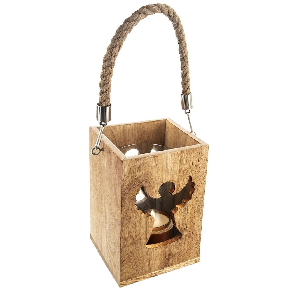 Wooden candle lantern with Angel for Indoors and Outdoors