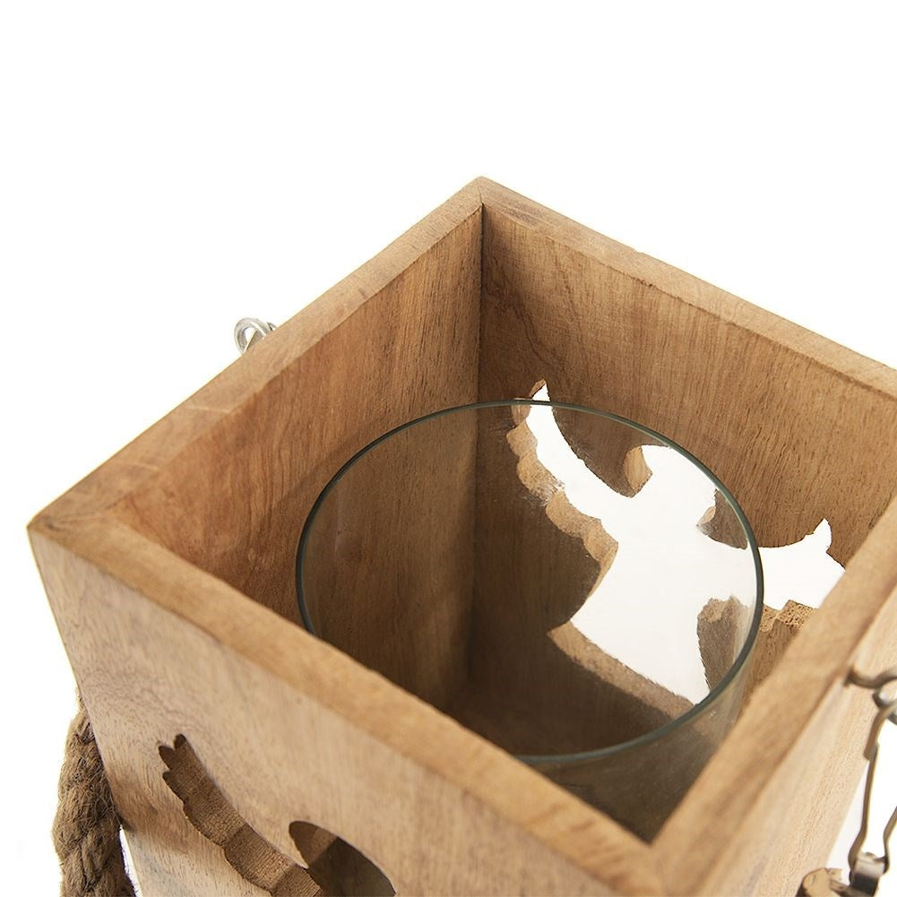 Wooden candle lantern with Angel for Indoors and Outdoors
