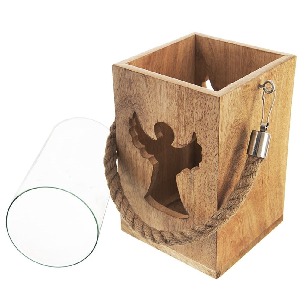 Wooden candle lantern with Angel for Indoors and Outdoors