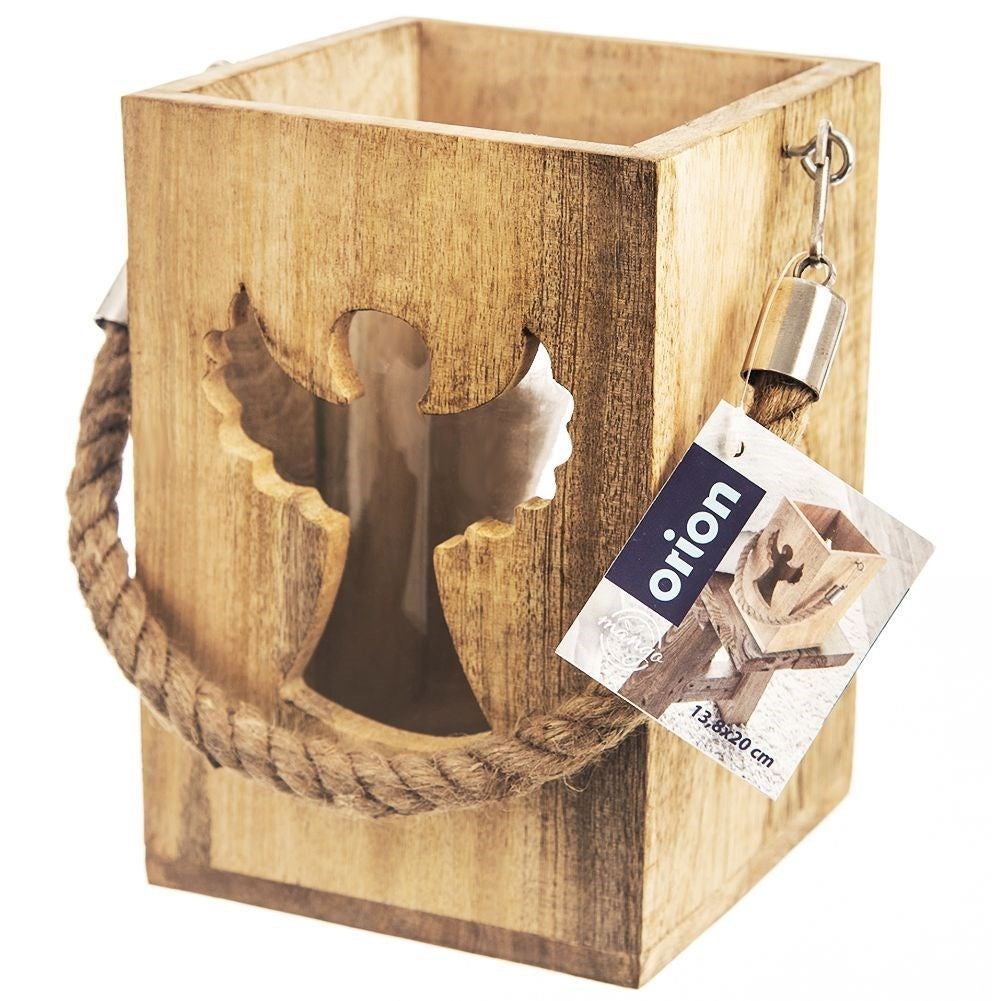 Wooden candle lantern with Angel for Indoors and Outdoors