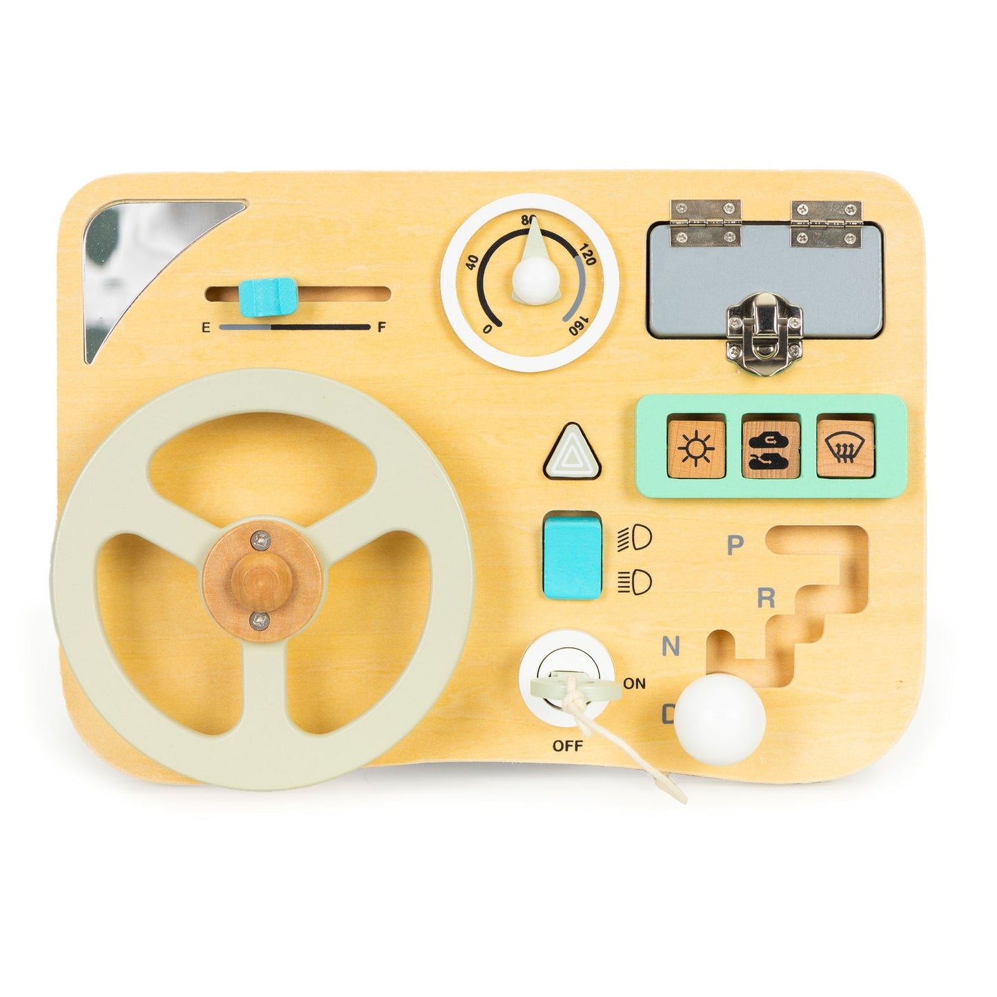 Wooden car steering wheel manipulation board for children