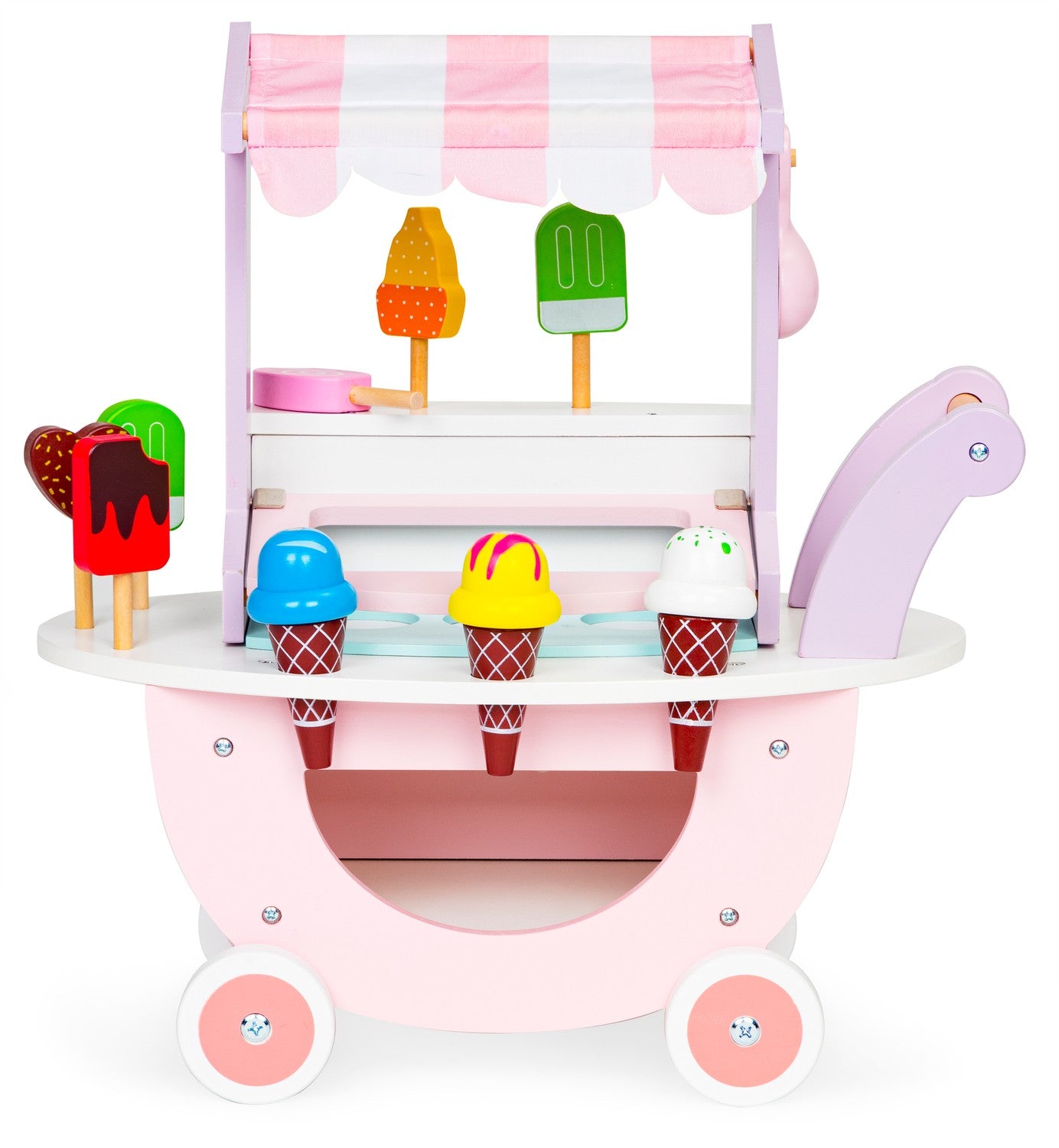 Wooden cart ice cream store for kids 12 pieces