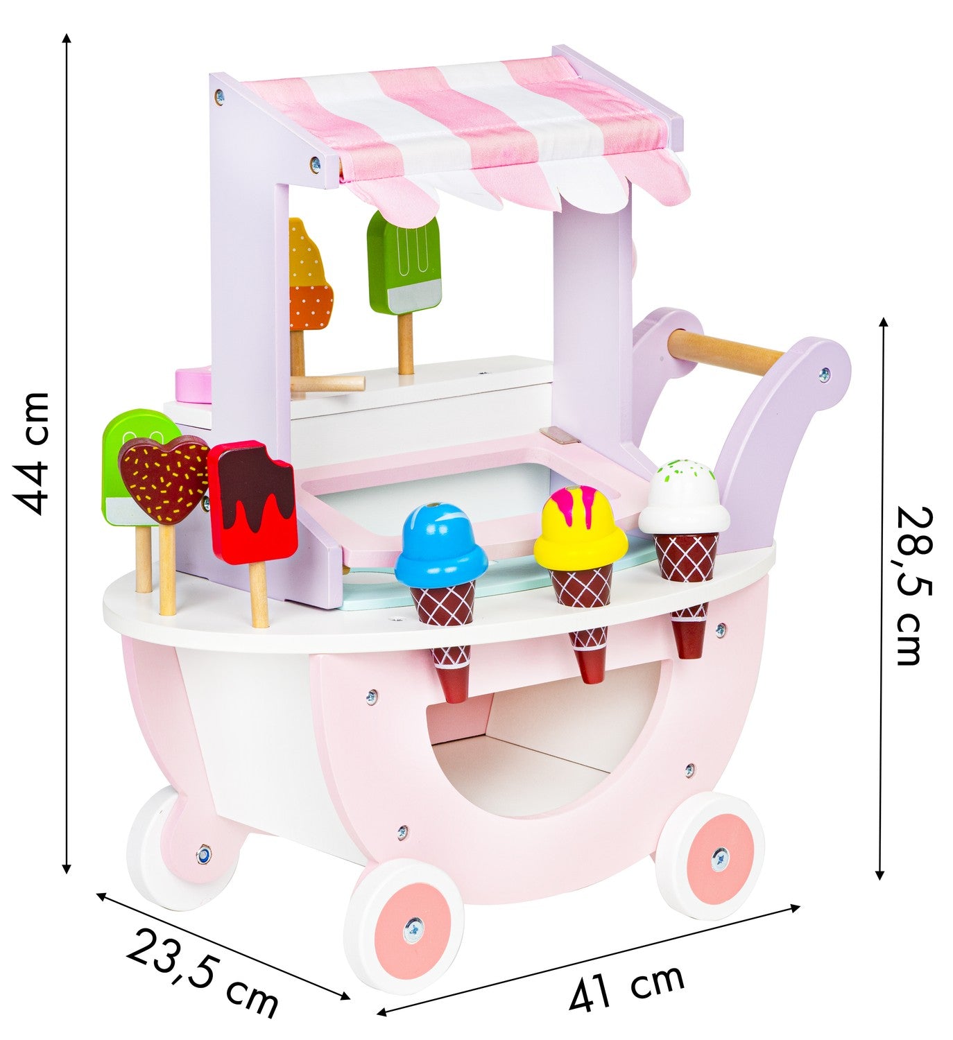 Wooden cart ice cream store for kids 12 pieces