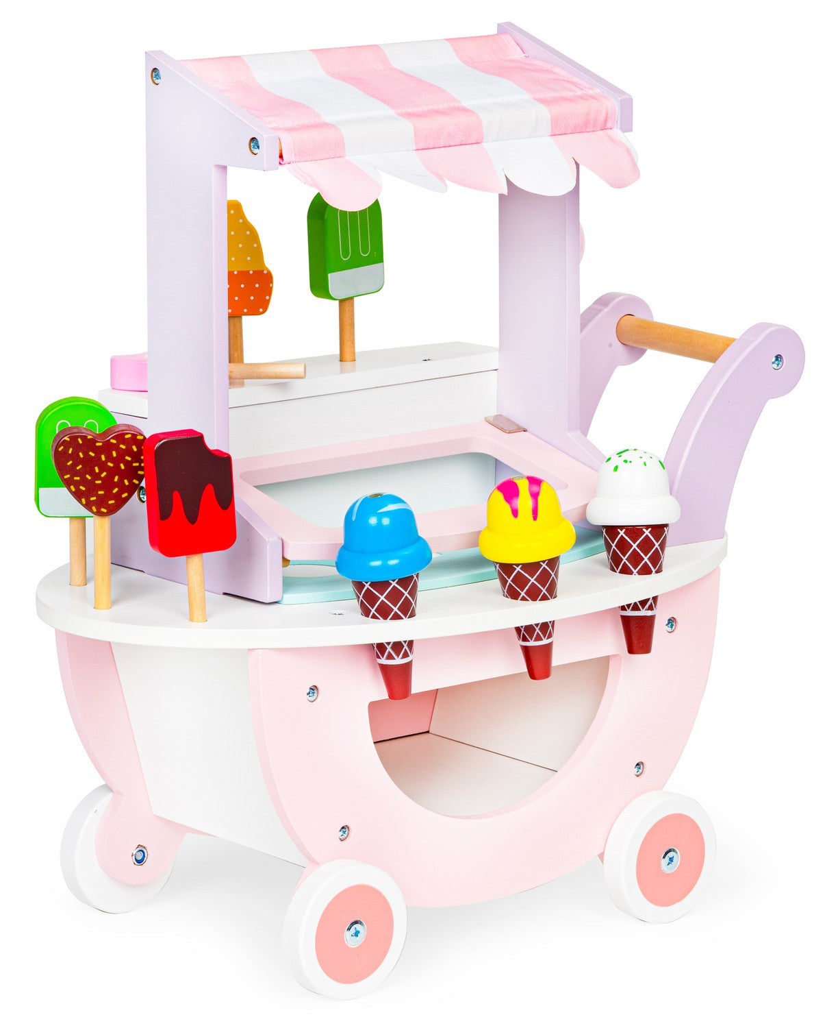 Wooden cart ice cream store for kids 12 pieces