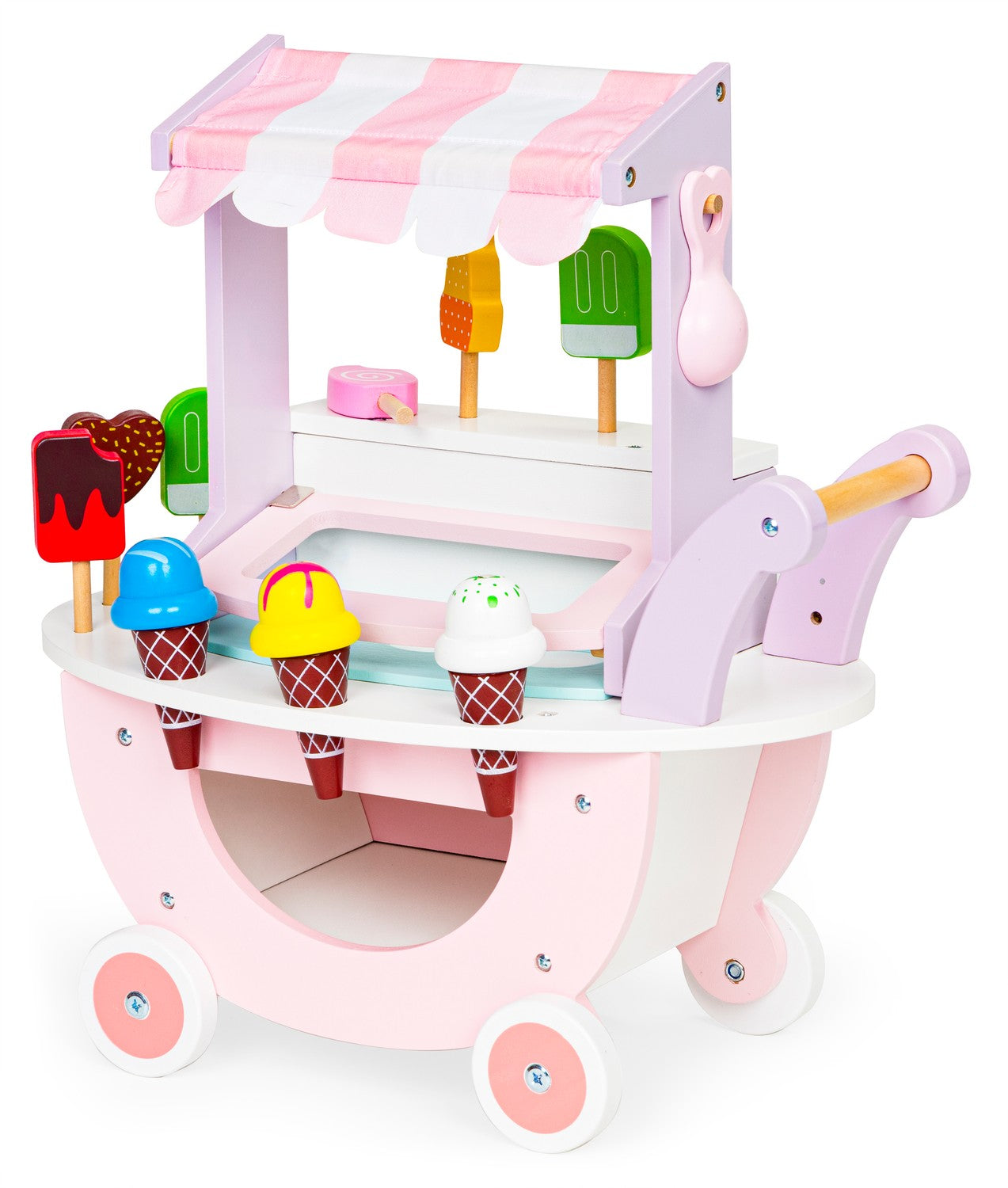 Wooden cart ice cream store for kids 12 pieces