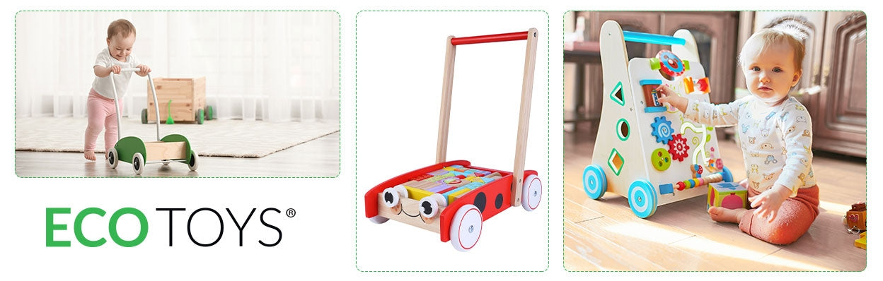 Wooden cart, pusher, walker 40 Ecotoys bricks
