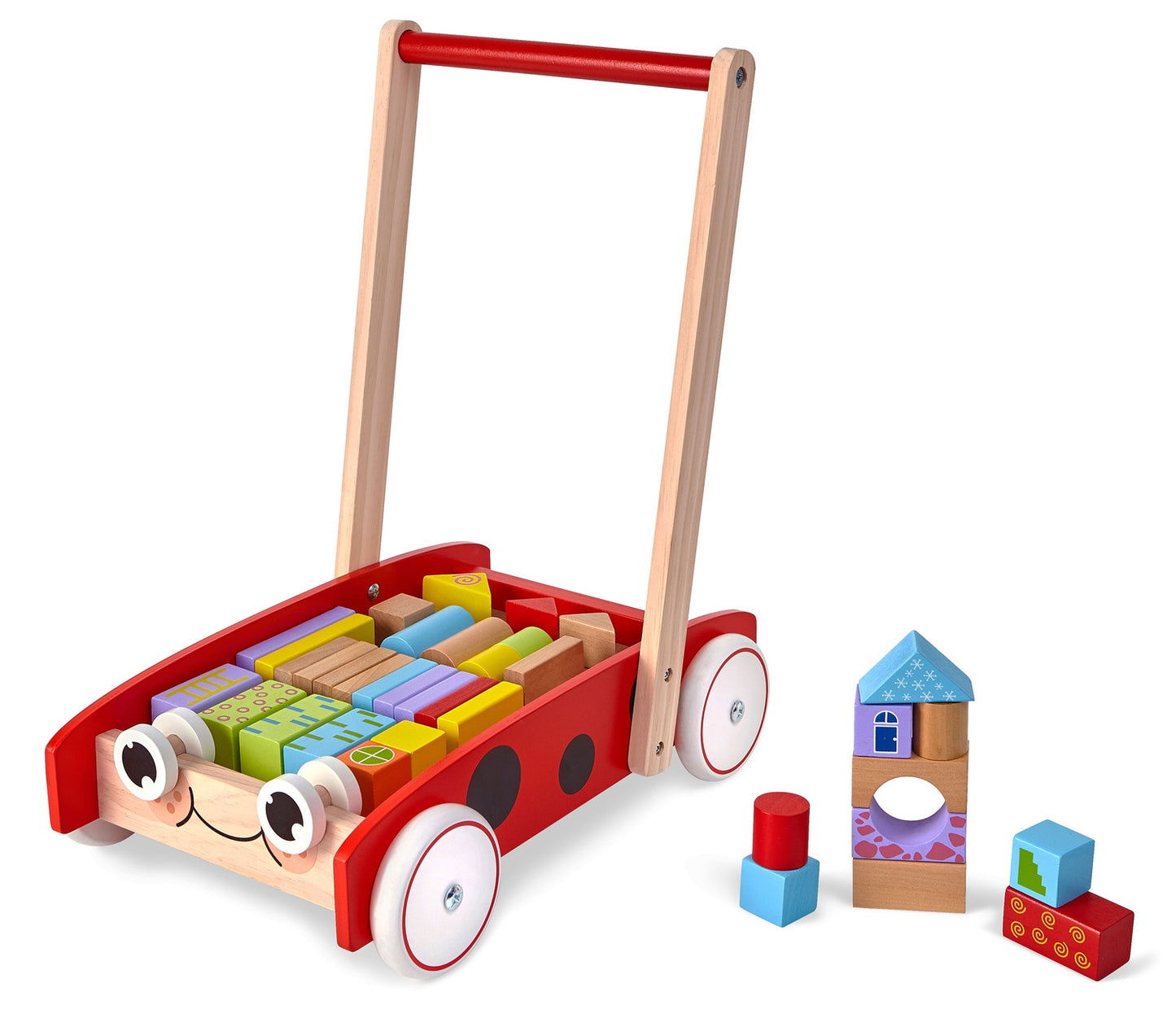 Wooden cart, pusher, walker 40 Ecotoys bricks