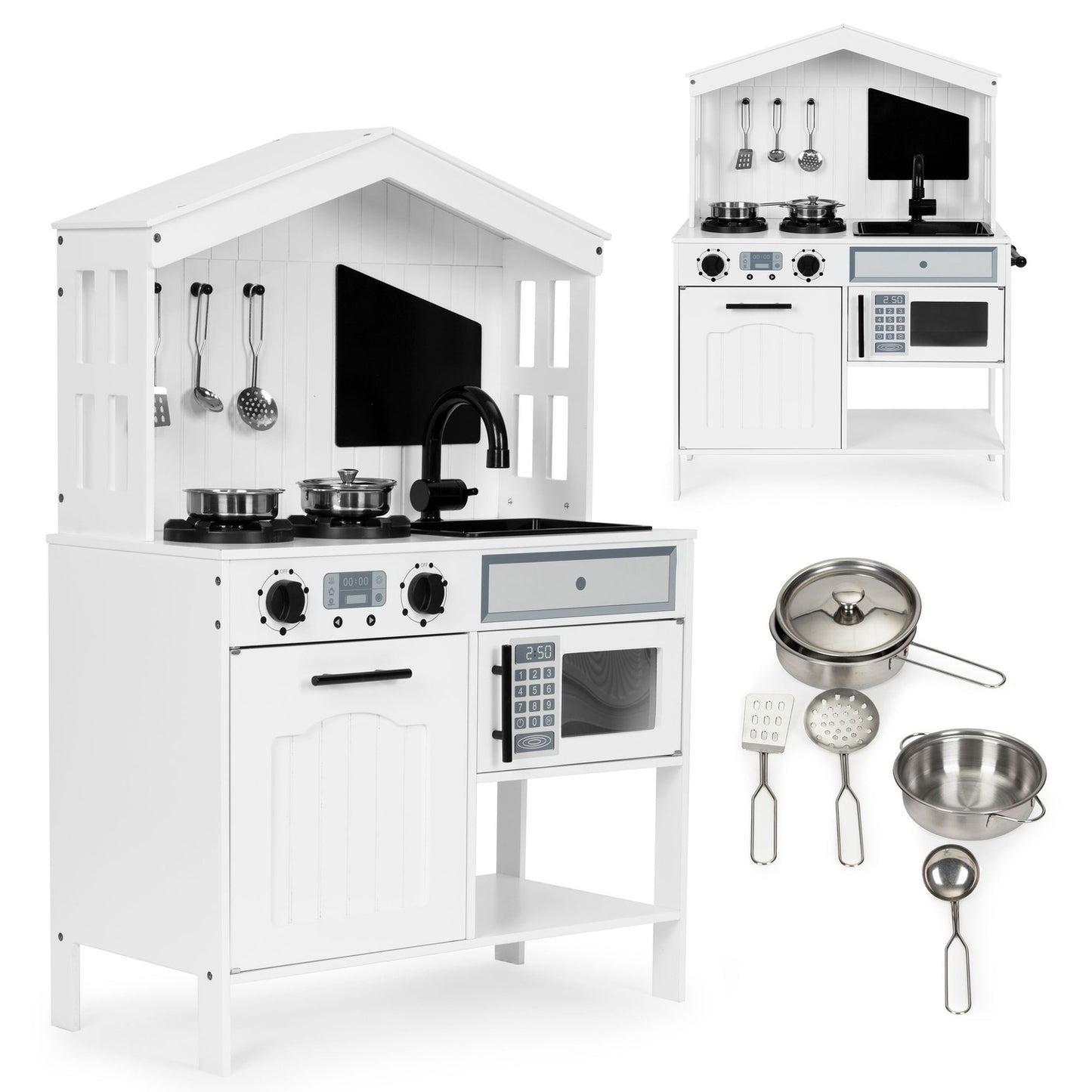 Wooden children's kitchen, oven, microwave burners, accessories ECOTOYS