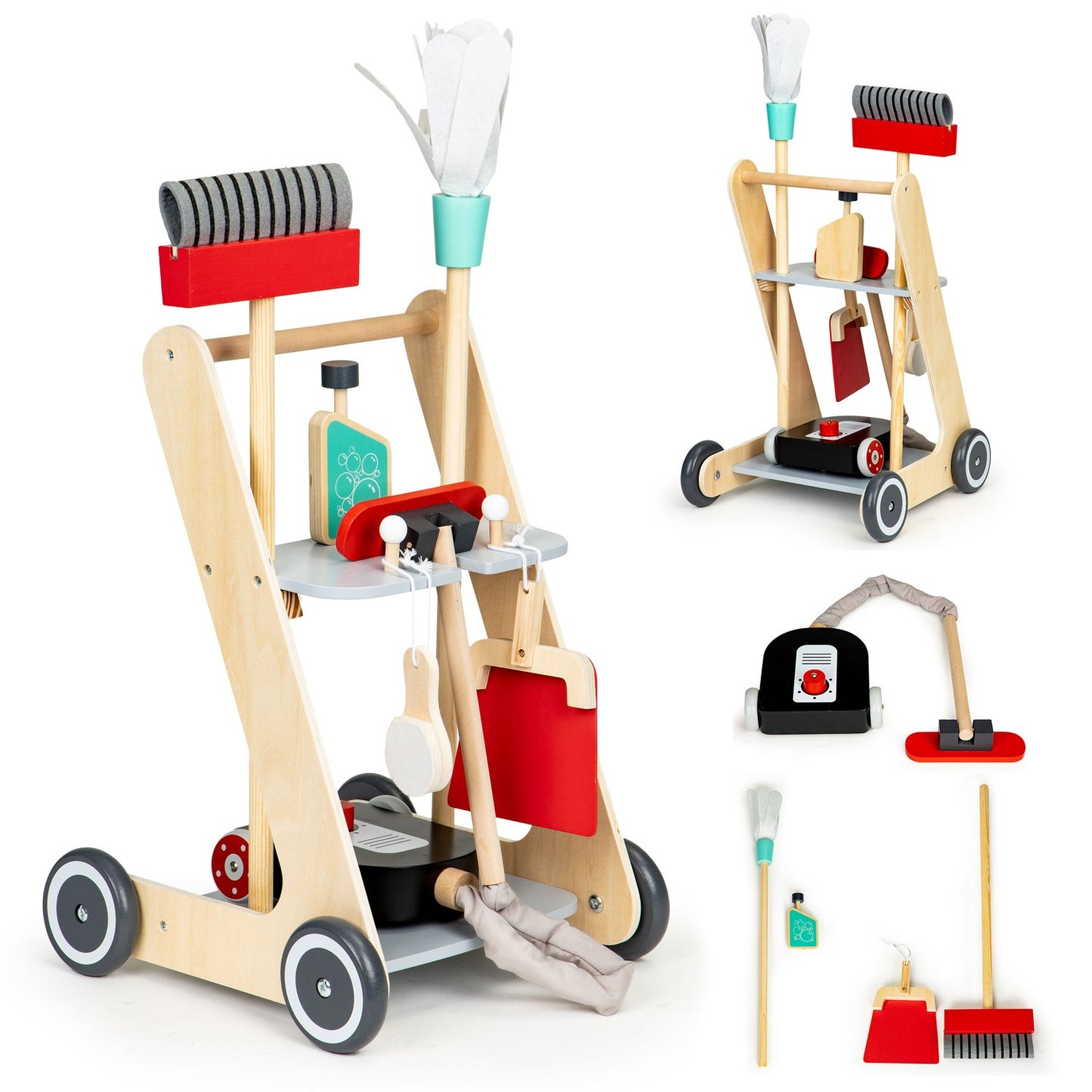Wooden cleaning set, xxl trolley, vacuum cleaner ECOTOYS