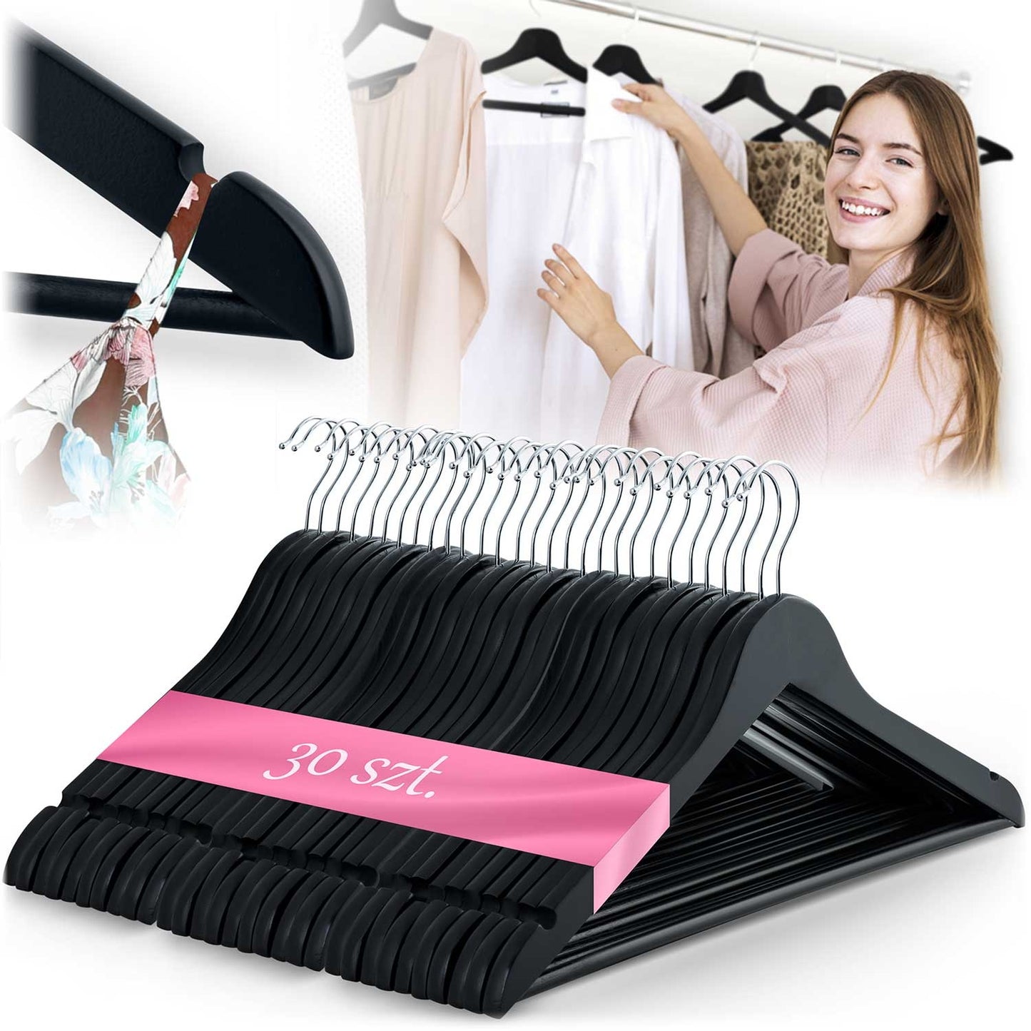 Wooden clothes hangers 30 pcs MS-858 Massido