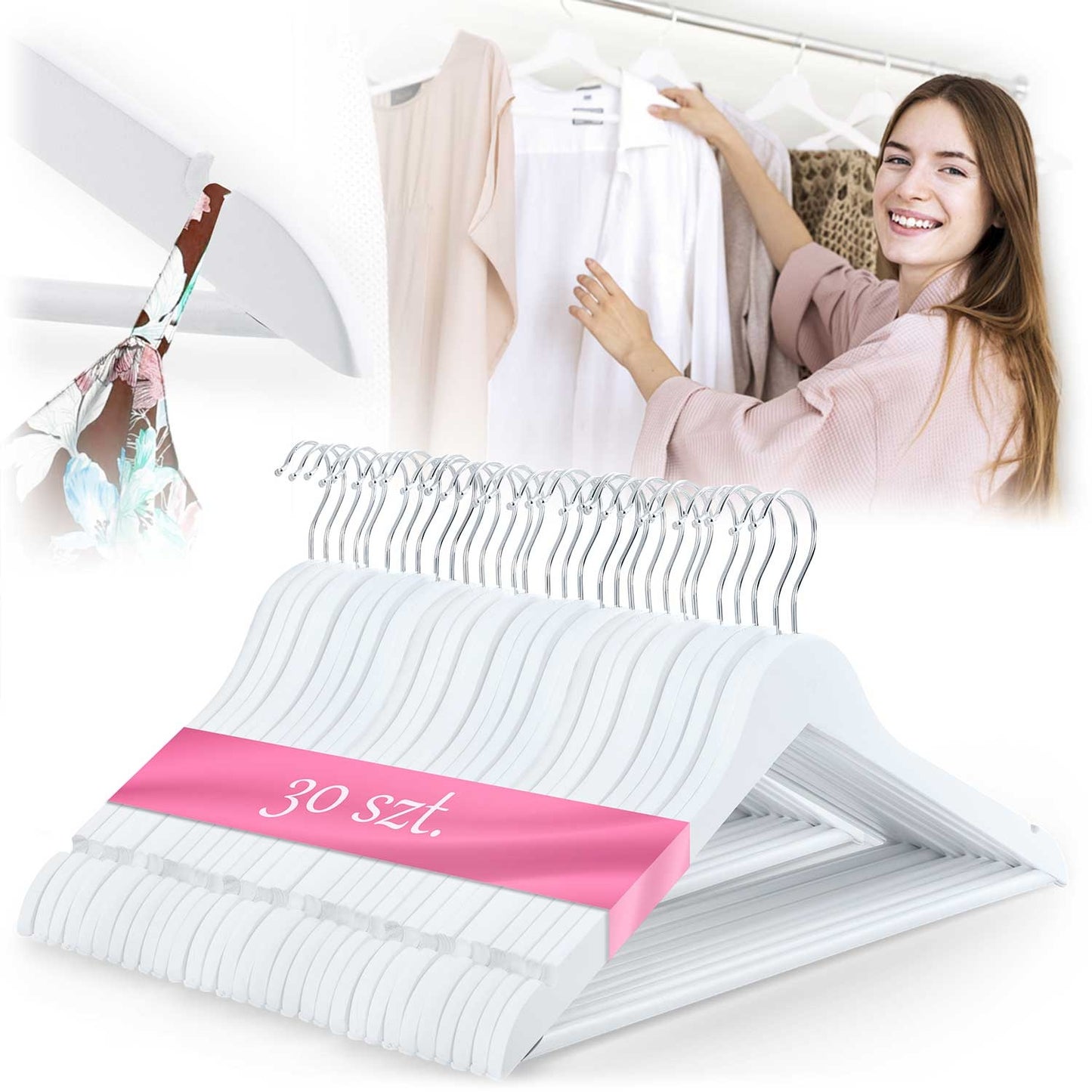 Wooden clothes hangers 30 pcs MS-858 Massido