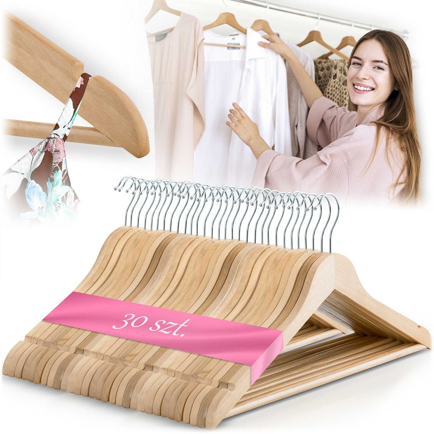 Wooden clothes hangers 30 pcs MS-858 Massido