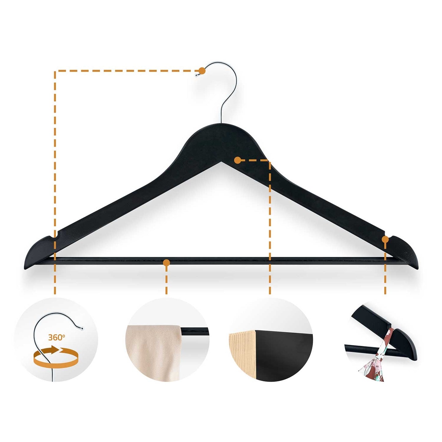 Wooden clothes hangers 30 pcs MS-858 Massido