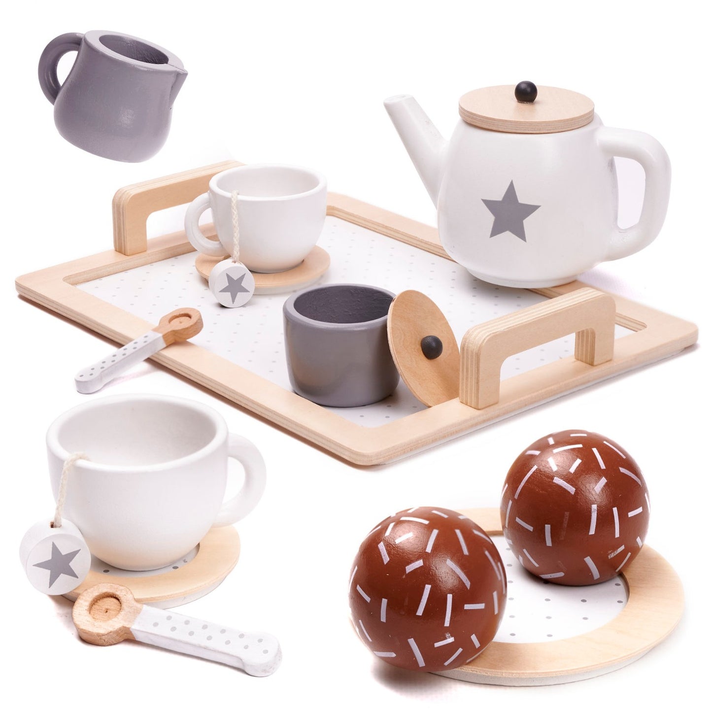 Wooden coffee service set for 2 persons