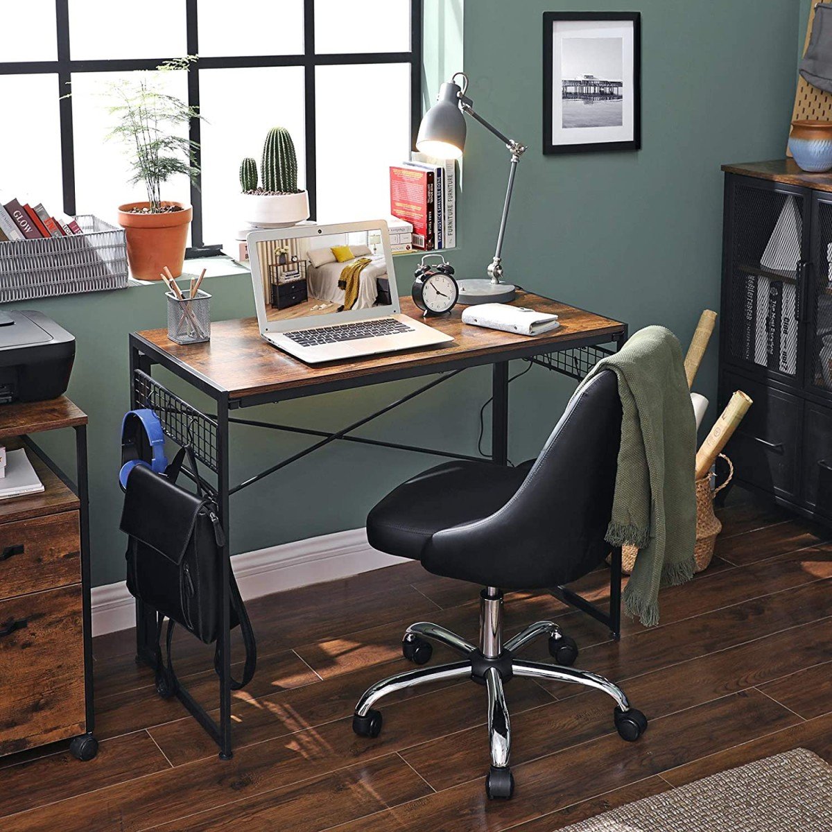 Wooden computer desk with metal frame