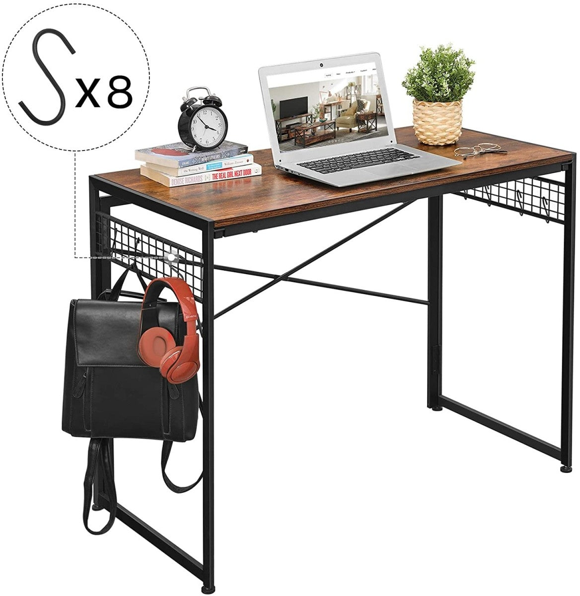 Wooden computer desk with metal frame
