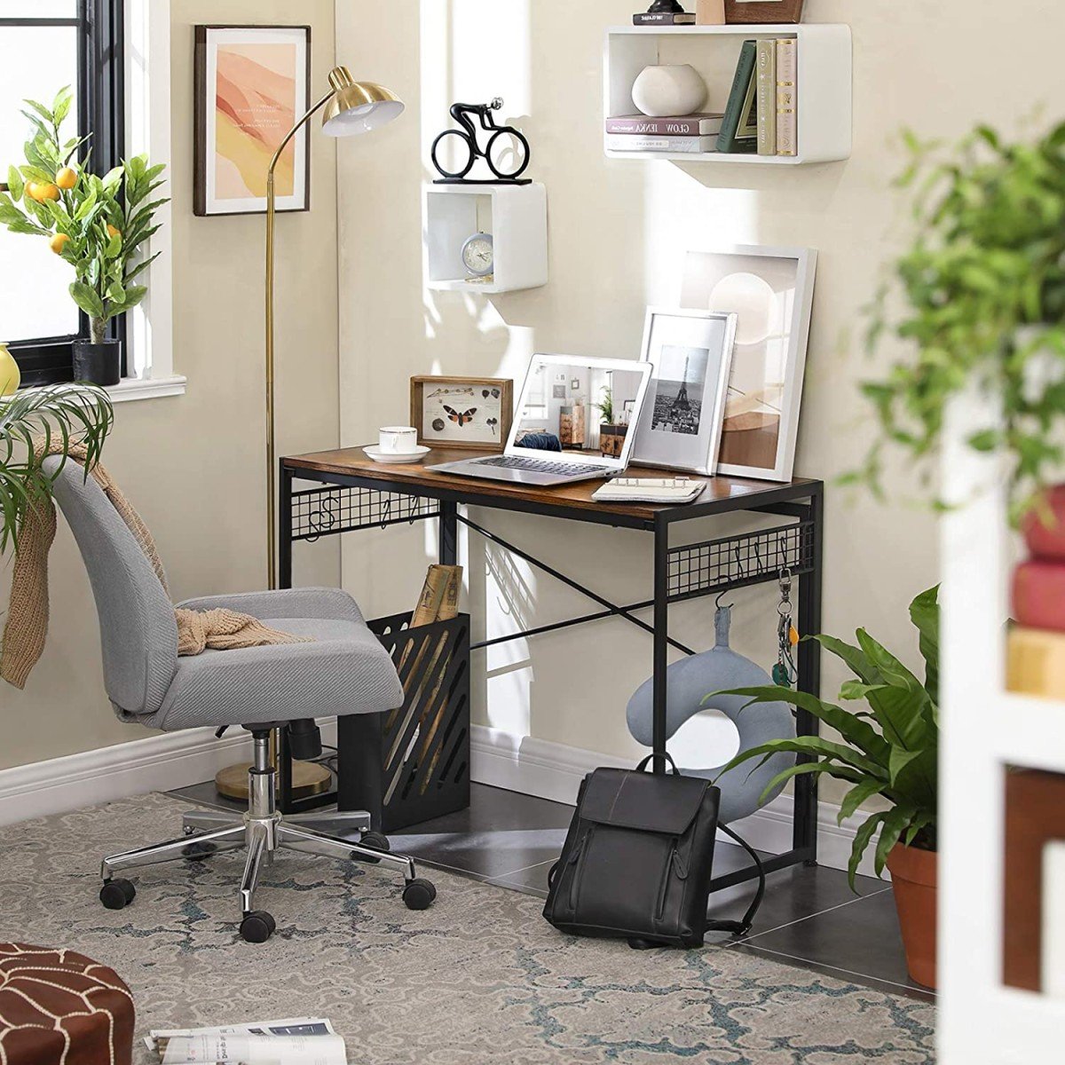 Wooden computer desk with metal frame