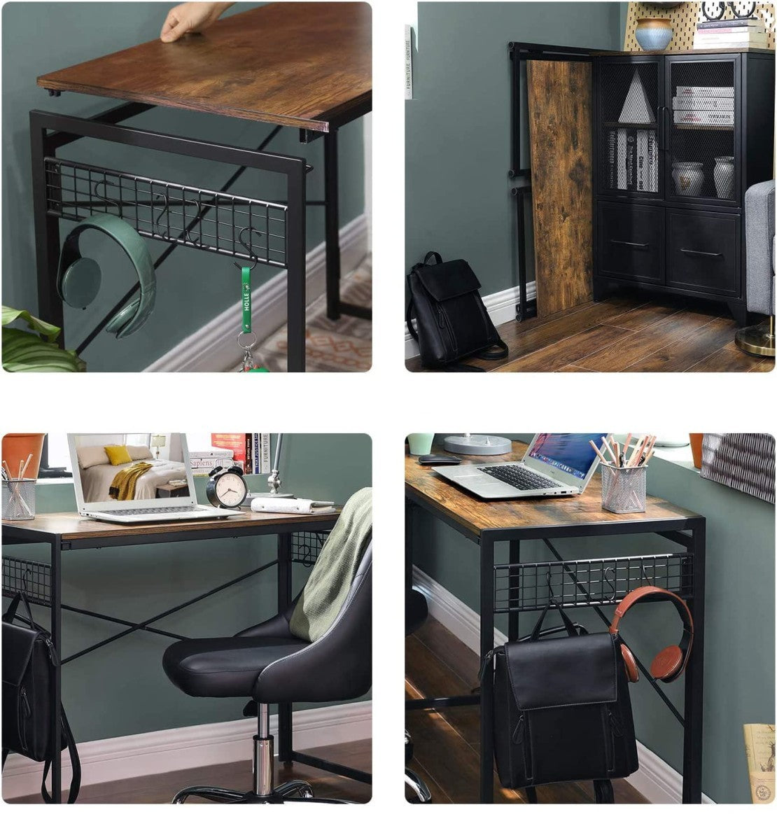 Wooden computer desk with metal frame
