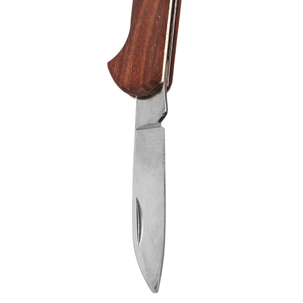 Wooden cork screw with steel, foil cutter and varnish knife