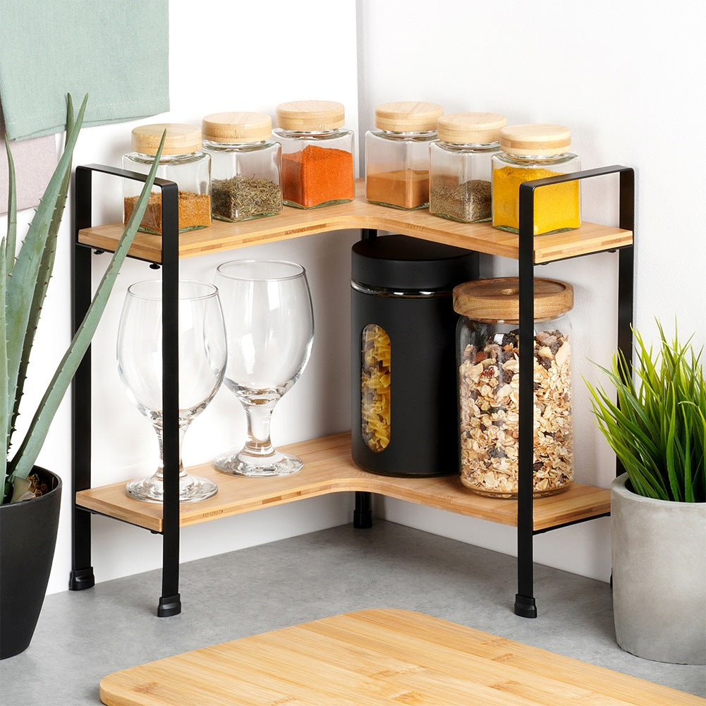 Wooden corner kitchen shelf, 2-level, 29.5x29.5x33.5 cm