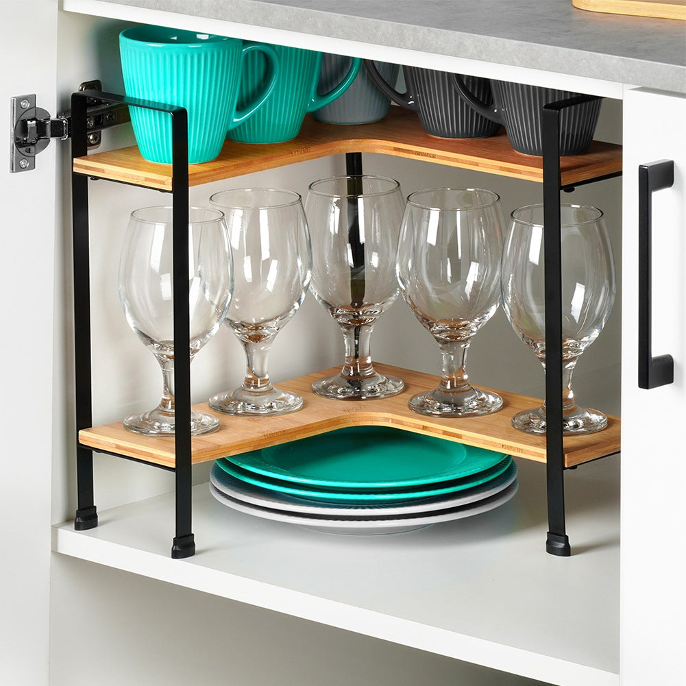 Wooden corner kitchen shelf, 2-level, 29.5x29.5x33.5 cm