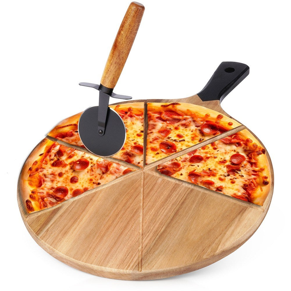 Wooden cutting board for Pizza with Steel Knife and Cutting Groove