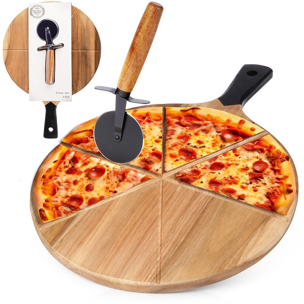 Wooden cutting board for Pizza with Steel Knife and Cutting Groove