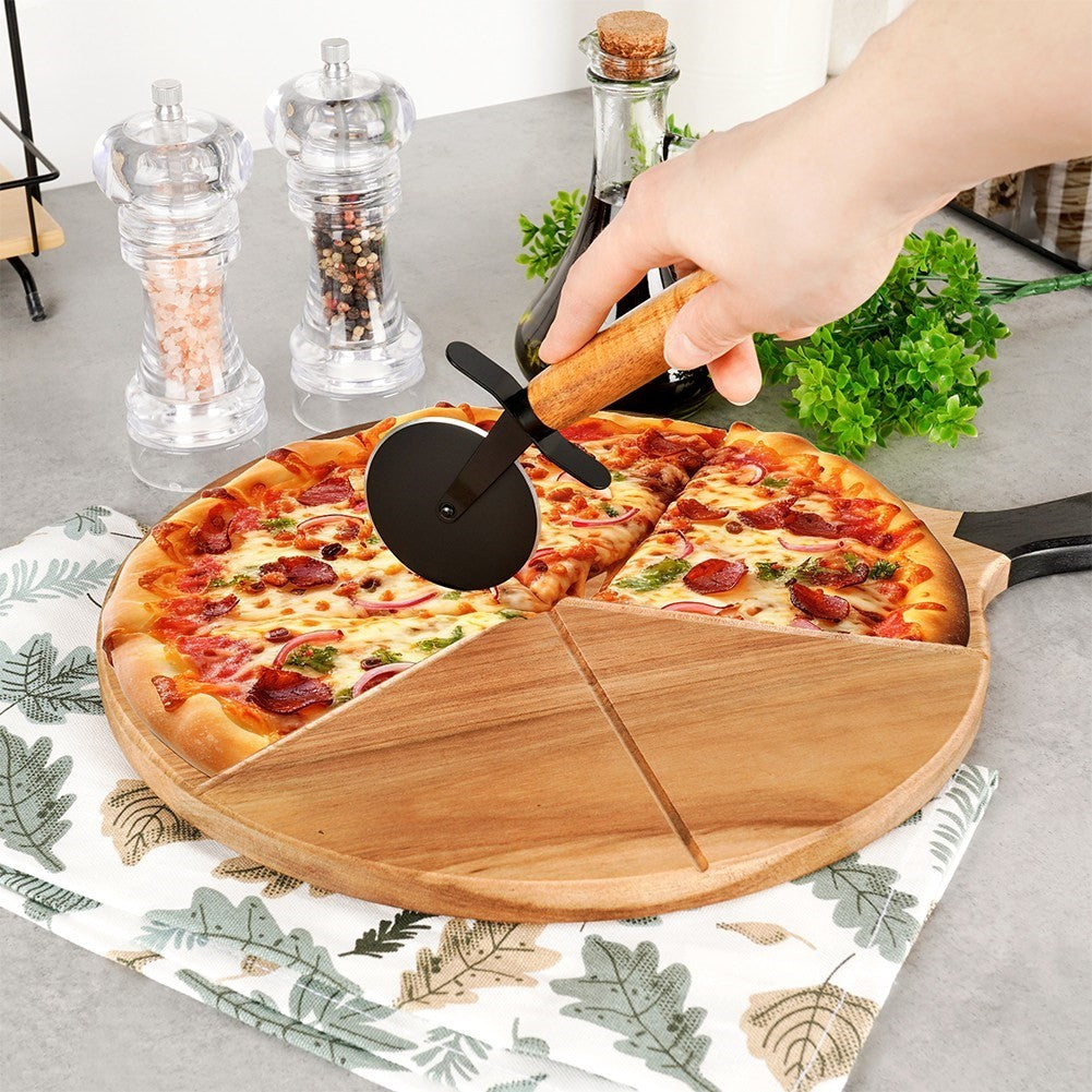 Wooden cutting board for Pizza with Steel Knife and Cutting Groove