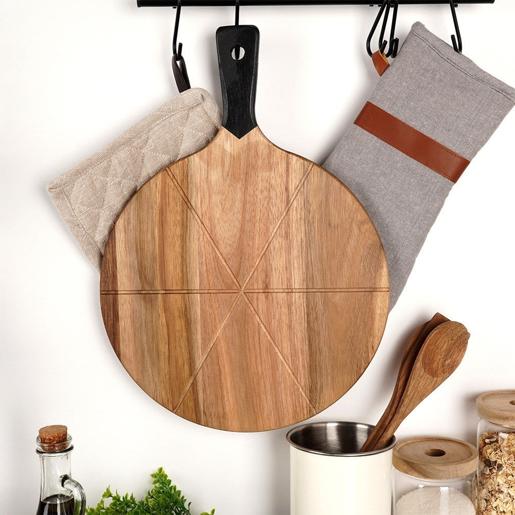 Wooden cutting board for Pizza with Steel Knife and Cutting Groove