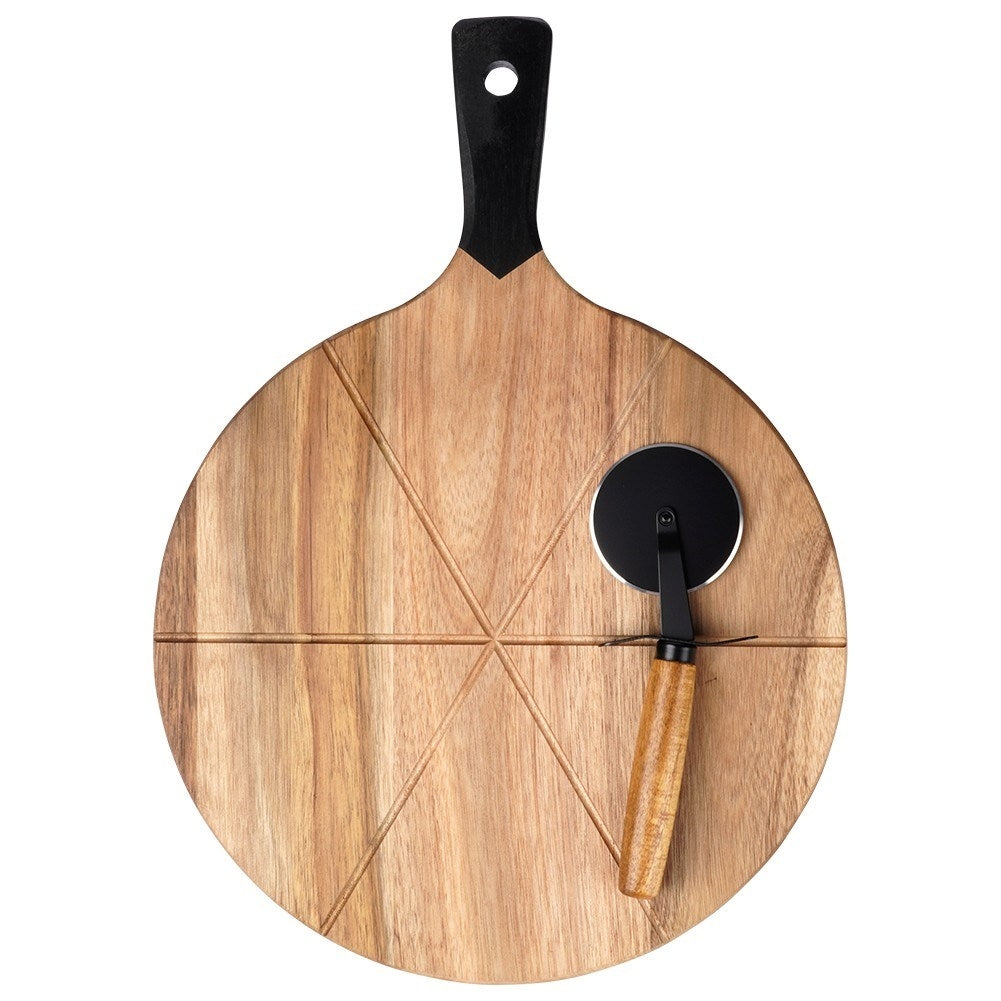 Wooden cutting board for Pizza with Steel Knife and Cutting Groove